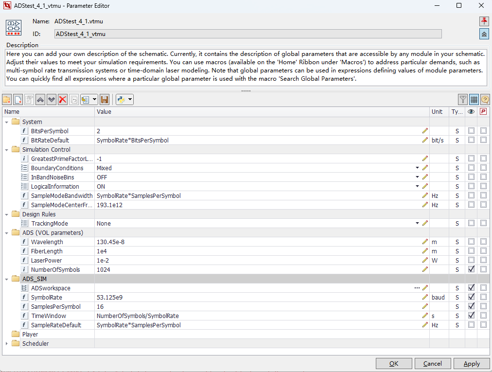 Global Parameter Settings